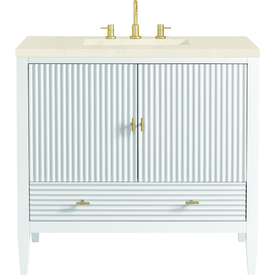 James Martin Myrrin 36 inch Vanity, Bright White w/ 3 CM Eternal Marfil Quartz Top, 840108973376, 485-V36-BW-3EMR