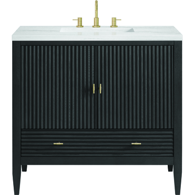 James Martin Myrrin 36 inch Vanity, Carbon Oak w/ 3 CM Arctic Fall Solid Surface Top, 840108973468, 485-V36-CBO-3AF