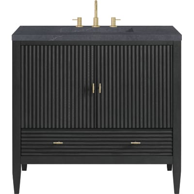 James Martin Myrrin 36 inch Vanity, Carbon Oak w/ 3 CM Charcoal Soapstone Quartz Top, 840108973499, 485-V36-CBO-3CSP