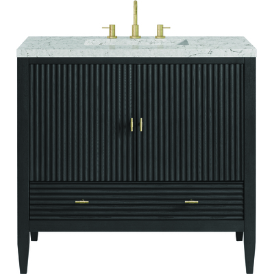 James Martin Myrrin 36 inch Vanity, Carbon Oak w/ 3 CM Eternal Jasmine Pearl Quartz Top, 840108973475, 485-V36-CBO-3EJP