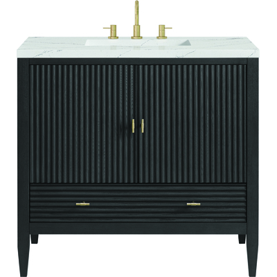 James Martin Myrrin 36 inch Vanity, Carbon Oak w/ 3 CM Ethereal Noctis Quartz Top, 840108973482, 485-V36-CBO-3ENC