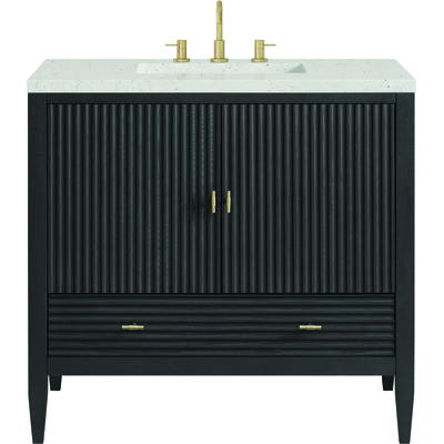 James Martin Myrrin 36 inch Vanity, Carbon Oak w/ 3 CM Lime Delight Quartz Top, 840108973536, 485-V36-CBO-3LDL
