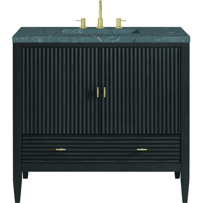 James Martin Myrrin 36 inch Vanity, Carbon Oak w/ 3 CM Parisien Bleu Quartz Top, 840108973512, 485-V36-CBO-3PBL