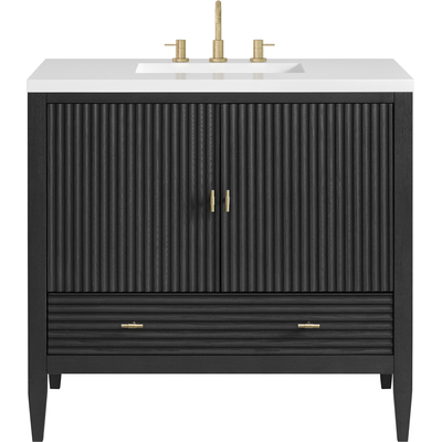 James Martin Myrrin 36 inch Vanity, Carbon Oak w/ 3 CM White Zeus Quartz Top, 840108973444, 485-V36-CBO-3WZ