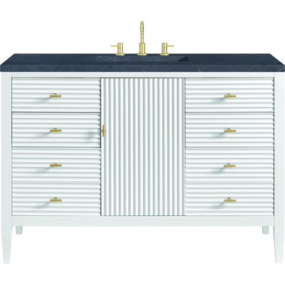 James Martin Myrrin 48 inch Vanity, Bright White w/ 3 CM Charcoal Soapstone Quartz Top, 840108973727, 485-V48-BW-3CSP