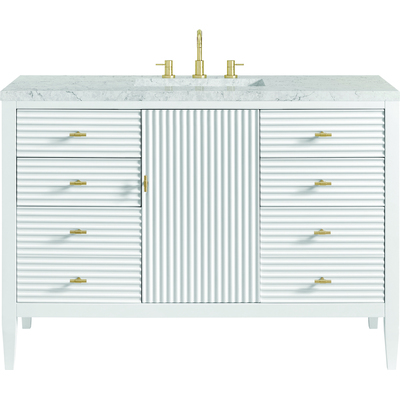 James Martin Myrrin 48 inch Vanity, Bright White w/ 3 CM Eternal Jasmine Pearl Quartz Top, 840108973697, 485-V48-BW-3EJP
