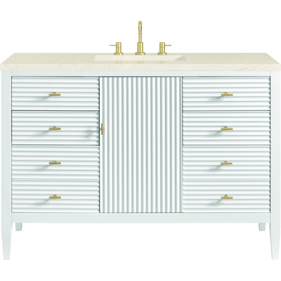 James Martin Myrrin 48 inch Vanity, Bright White w/ 3 CM Eternal Marfil Quartz Top, 840108973710, 485-V48-BW-3EMR