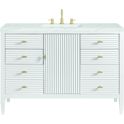 James Martin Myrrin 48 inch Vanity, Bright White w/ 3 CM Ethereal Noctis Quartz Top, 840108973703, 485-V48-BW-3ENC