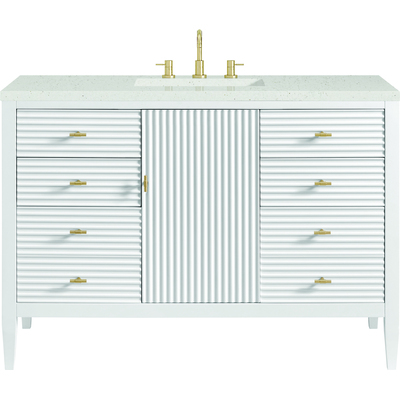 James Martin Myrrin 48 inch Vanity, Bright White w/ 3 CM Lime Delight Quartz Top, 840108973765, 485-V48-BW-3LDL