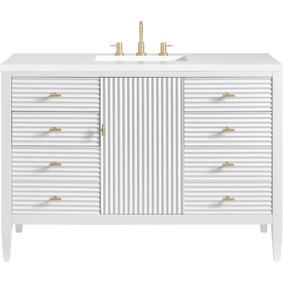 James Martin Myrrin 48 inch Vanity, Bright White w/ 3 CM White Zeus Quartz Top, 840108973666, 485-V48-BW-3WZ