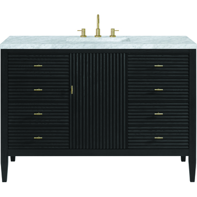James Martin Myrrin 48 inch Vanity, Carbon Oak w/ 3 CM Carrara White Marble Top, 840108973796, 485-V48-CBO-3CAR