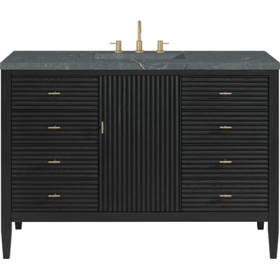 James Martin Myrrin 48 inch Vanity, Carbon Oak w/ 3 CM Parisien Bleu Quartz Top, 840108973857, 485-V48-CBO-3PBL
