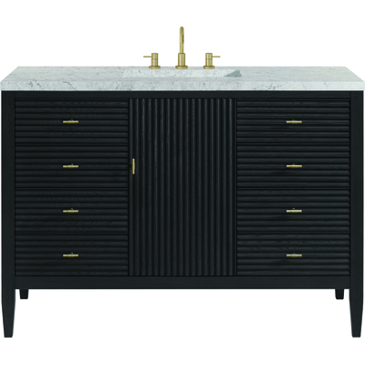 James Martin Myrrin 48 inch Vanity, Carbon Oak w/ 3 CM Eternal Jasmine Pearl Silestone Top w/FreePower Wireless Charger, 840467810800, 485-V48-CBO-FEJP