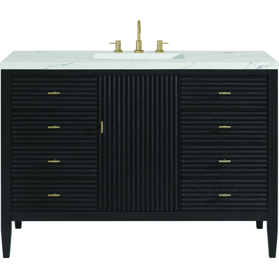 James Martin Myrrin 48 inch Vanity, Carbon Oak w/ 3 CM Ethereal Noctis Silestone Top w/FreePower Wireless Charger, 840467810817, 485-V48-CBO-FENC