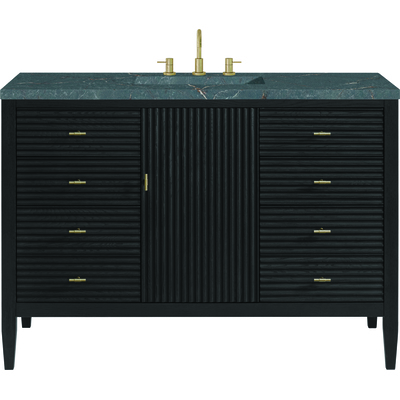 James Martin Myrrin 48 inch Vanity, Carbon Oak w/ 3 CM Parisien Bleu Silestone Top w/FreePower Wireless Charger, 840467810824, 485-V48-CBO-FPBL