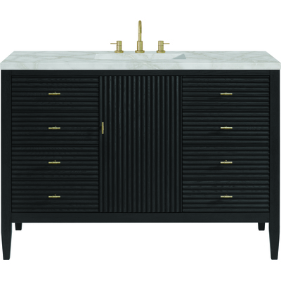 James Martin Myrrin 48 inch Vanity, Carbon Oak w/ 3 CM Victorian Silver Silestone Top w/FreePower Wireless Charger, 840467810831, 485-V48-CBO-FVSL