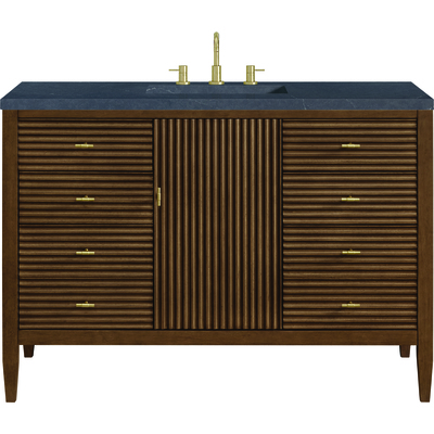 James Martin Myrrin 48 inch Vanity, Mid Century Walnut w/ 3 CM Charcoal Soapstone Quartz Top, 840108973949, 485-V48-WLT-3CSP