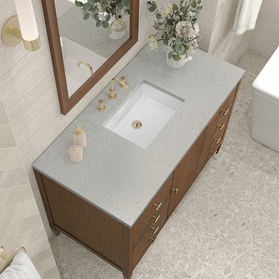 James Martin Myrrin 48 inch Vanity, Mid Century Walnut w/ 3 CM Lime Delight Quartz Top, 840108973987, 485-V48-WLT-3LDL