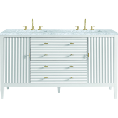 James Martin Myrrin 60 inch Double Vanity, Bright White w/ 3 CM Carrara White Marble Top, 840108974014, 485-V60D-BW-3CAR