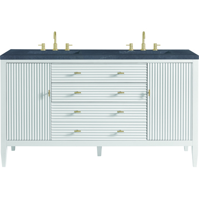 James Martin Myrrin 60 inch Double Vanity, Bright White w/ 3 CM Charcoal Soapstone Quartz Top, 840108974069, 485-V60D-BW-3CSP