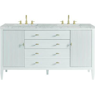 James Martin Myrrin 60 inch Double Vanity, Bright White w/ 3 CM Eternal Jasmine Pearl Quartz Top, 840108974038, 485-V60D-BW-3EJP