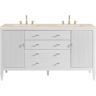 James Martin Myrrin 60 inch Double Vanity, Bright White w/ 3 CM Eternal Marfil Quartz Top, 840108974052, 485-V60D-BW-3EMR