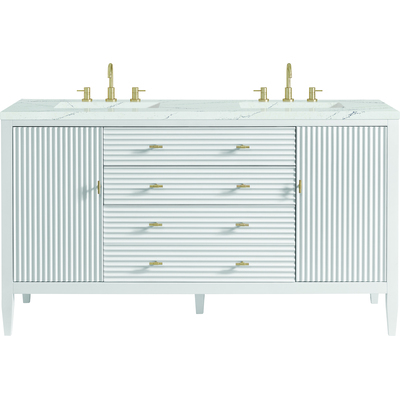 James Martin Myrrin 60 inch Double Vanity, Bright White w/ 3 CM Ethereal Noctis Quartz Top, 840108974045, 485-V60D-BW-3ENC