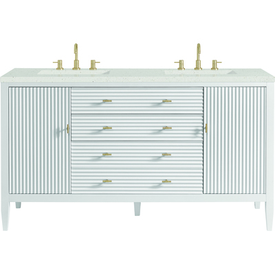 James Martin Myrrin 60 inch Double Vanity, Bright White w/ 3 CM Lime Delight Quartz Top, 840108974106, 485-V60D-BW-3LDL