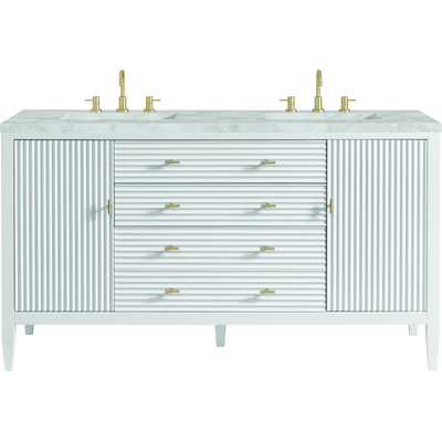 James Martin Myrrin 60 inch Double Vanity, Bright White w/ 3 CM Victorian Silver Quartz Top, 840108974090, 485-V60D-BW-3VSL