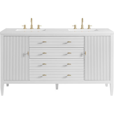 James Martin Myrrin 60 inch Double Vanity, Bright White w/ 3 CM White Zeus Quartz Top, 840108974007, 485-V60D-BW-3WZ