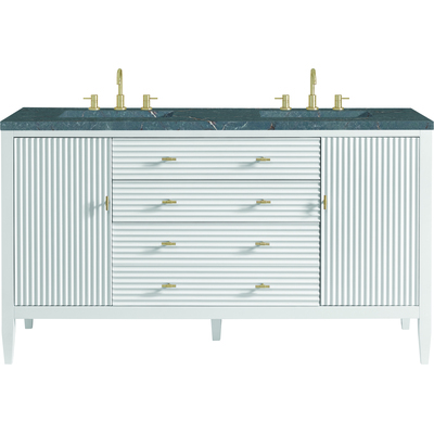James Martin Myrrin 60 inch Double Vanity, Bright White w/ 3 CM Parisien Bleu Silestone Top w/FreePower Wireless Charger, 840467810909, 485-V60D-BW-FPBL