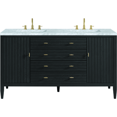James Martin Myrrin 60 inch Double Vanity, Carbon Oak w/ 3 CM Carrara White Marble Top, 840108974137, 485-V60D-CBO-3CAR