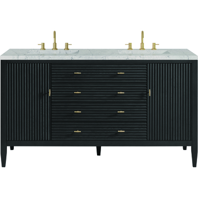 James Martin Myrrin 60 inch Double Vanity, Carbon Oak w/ 3 CM Eternal Jasmine Pearl Quartz Top, 840108974151, 485-V60D-CBO-3EJP