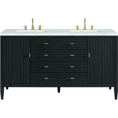 James Martin Myrrin 60 inch Double Vanity, Carbon Oak w/ 3 CM Ethereal Noctis Quartz Top, 840108974168, 485-V60D-CBO-3ENC