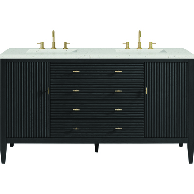 James Martin Myrrin 60 inch Double Vanity, Carbon Oak w/ 3 CM Lime Delight Quartz Top, 840108974212, 485-V60D-CBO-3LDL