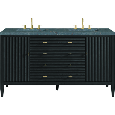 James Martin Myrrin 60 inch Double Vanity, Carbon Oak w/ 3 CM Parisien Bleu Quartz Top, 840108974199, 485-V60D-CBO-3PBL