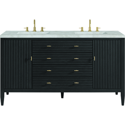 James Martin Myrrin 60 inch Double Vanity, Carbon Oak w/ 3 CM Victorian Silver Quartz Top, 840108974205, 485-V60D-CBO-3VSL