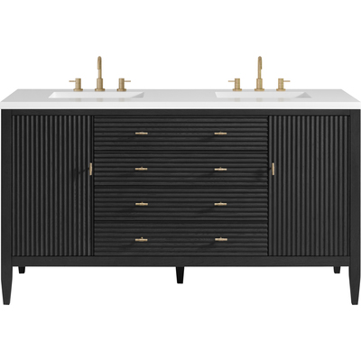 James Martin Myrrin 60 inch Double Vanity, Carbon Oak w/ 3 CM White Zeus Quartz Top, 840108974120, 485-V60D-CBO-3WZ