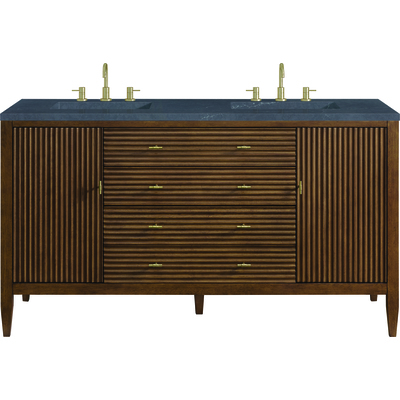 James Martin Myrrin 60 inch Double Vanity, Mid Century Walnut w/ 3 CM Charcoal Soapstone Quartz Top, 840108974281, 485-V60D-WLT-3CSP
