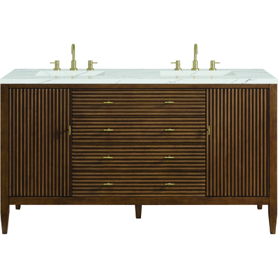 James Martin Myrrin 60 inch Double Vanity, Mid Century Walnut w/ 3 CM Ethereal Noctis Quartz Top, 840108974274, 485-V60D-WLT-3ENC