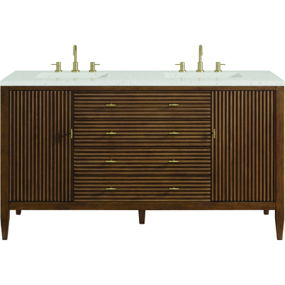 James Martin Myrrin 60 inch Double Vanity, Mid Century Walnut w/ 3 CM Lime Delight Quartz Top, 840108974328, 485-V60D-WLT-3LDL