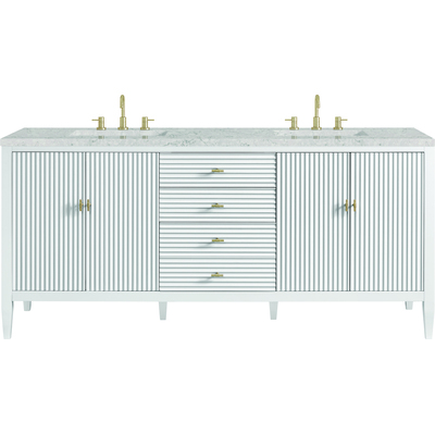 James Martin Myrrin 72 inch Double Vanity, Bright White w/ 3 CM Eternal Jasmine Pearl Quartz Top, 840108974373, 485-V72-BW-3EJP