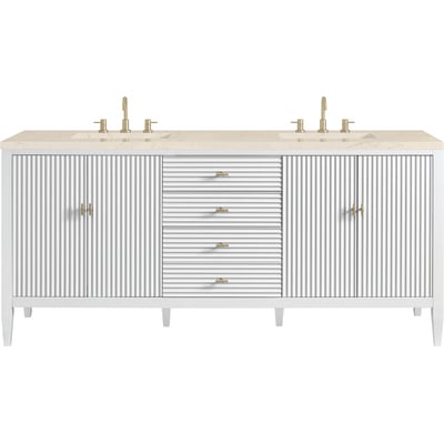 James Martin Myrrin 72 inch Double Vanity, Bright White w/ 3 CM Eternal Marfil Quartz Top, 840108974397, 485-V72-BW-3EMR