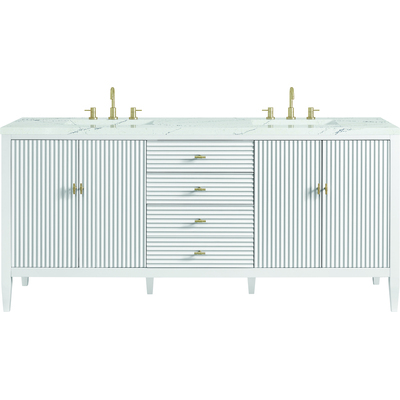 James Martin Myrrin 72 inch Double Vanity, Bright White w/ 3 CM Ethereal Noctis Quartz Top, 840108974380, 485-V72-BW-3ENC