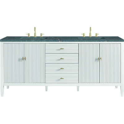 James Martin Myrrin 72 inch Double Vanity, Bright White w/ 3 CM Parisien Bleu Quartz Top, 840108974427, 485-V72-BW-3PBL