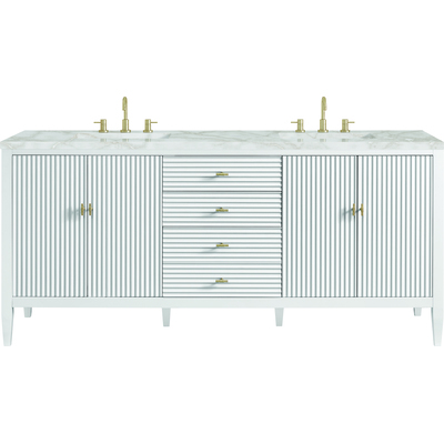 James Martin Myrrin 72 inch Double Vanity, Bright White w/ 3 CM Victorian Silver Quartz Top, 840108974434, 485-V72-BW-3VSL
