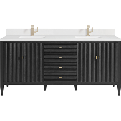 James Martin Myrrin 72 inch Vanity, Carbon Oak w/ Single Hole 3 CM White Zeus Quartz Top & Backsplash, 840108974564, 485-V72-CBO-1WZ