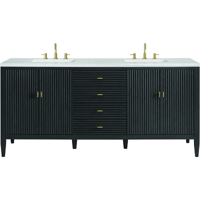 James Martin Myrrin 72 inch Double Vanity, Carbon Oak w/ 3 CM Arctic Fall Solid Surface Top, 840108974489, 485-V72-CBO-3AF