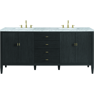 James Martin Myrrin 72 inch Double Vanity, Carbon Oak w/ 3 CM Carrara White Marble Top, 840108974472, 485-V72-CBO-3CAR