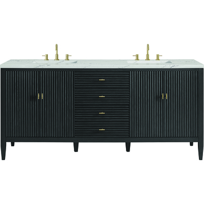 James Martin Myrrin 72 inch Double Vanity, Carbon Oak w/ 3 CM Ethereal Noctis Quartz Top, 840108974502, 485-V72-CBO-3ENC